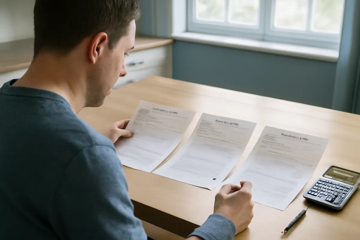 Three written estimates laid side by side on a table with a calculator, ready for line-by-line comparison