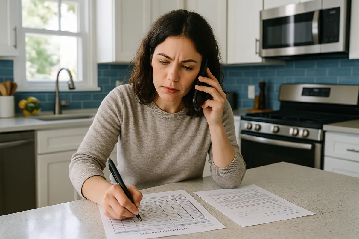 A homeowner on the phone taking notes beside a contractor estimate